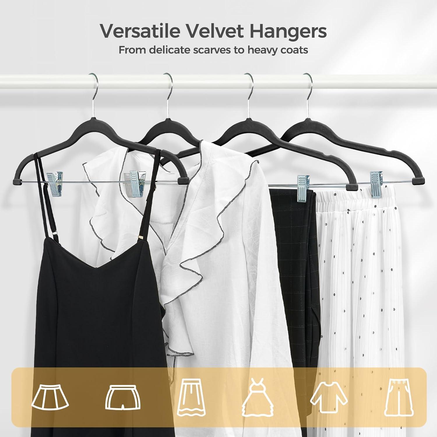 imageHOUSE DAY Velvet Hangers with Adjustable Clips 20 Pack NonSlip Suit Organizer with 360 Hook  Heavy Duty Hanger for Pants Skirts Blouses Dresses  Outfit Hangers AllSeason Space Saver IvoryBlack