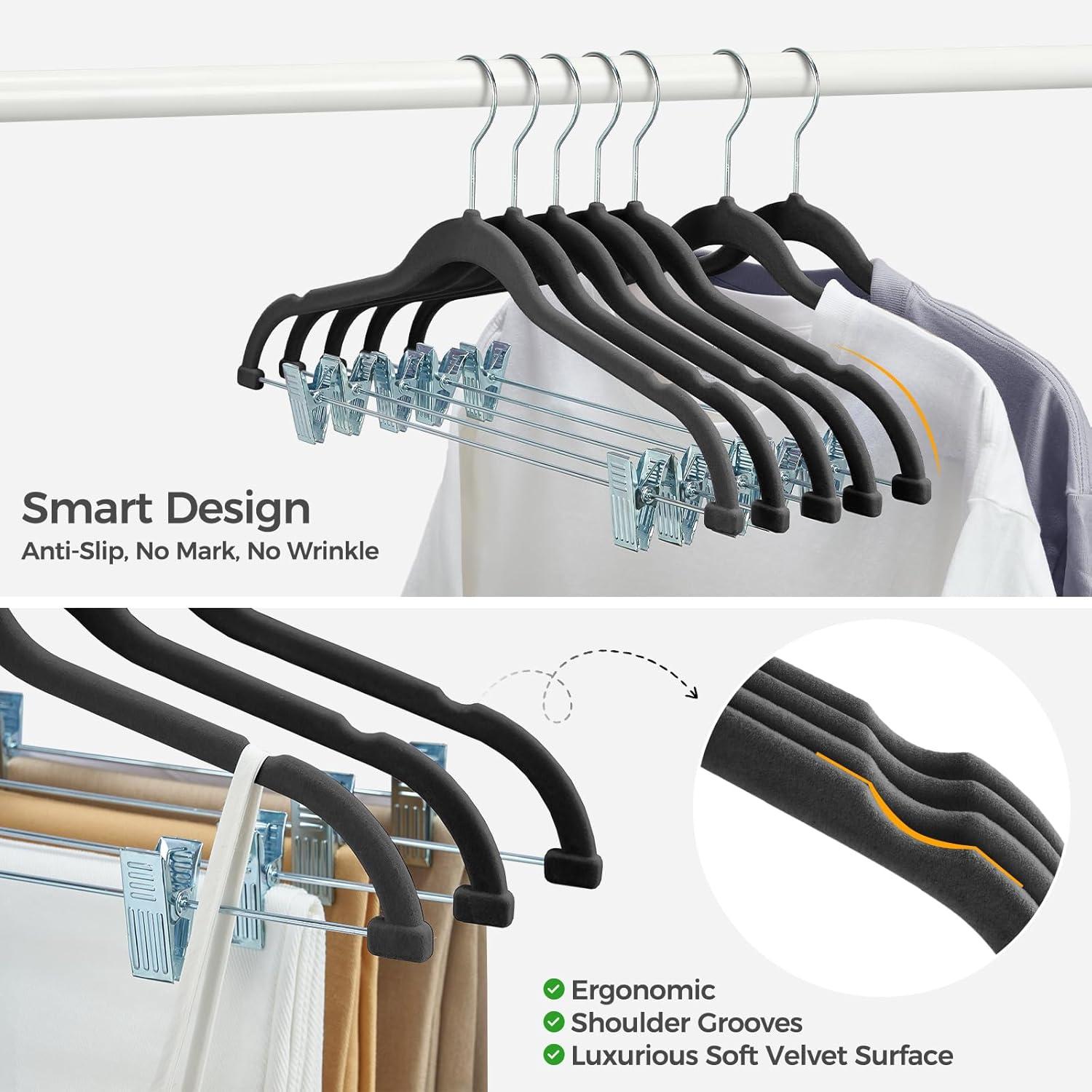 imageHOUSE DAY Velvet Hangers with Adjustable Clips 20 Pack NonSlip Suit Organizer with 360 Hook  Heavy Duty Hanger for Pants Skirts Blouses Dresses  Outfit Hangers AllSeason Space Saver IvoryBlack
