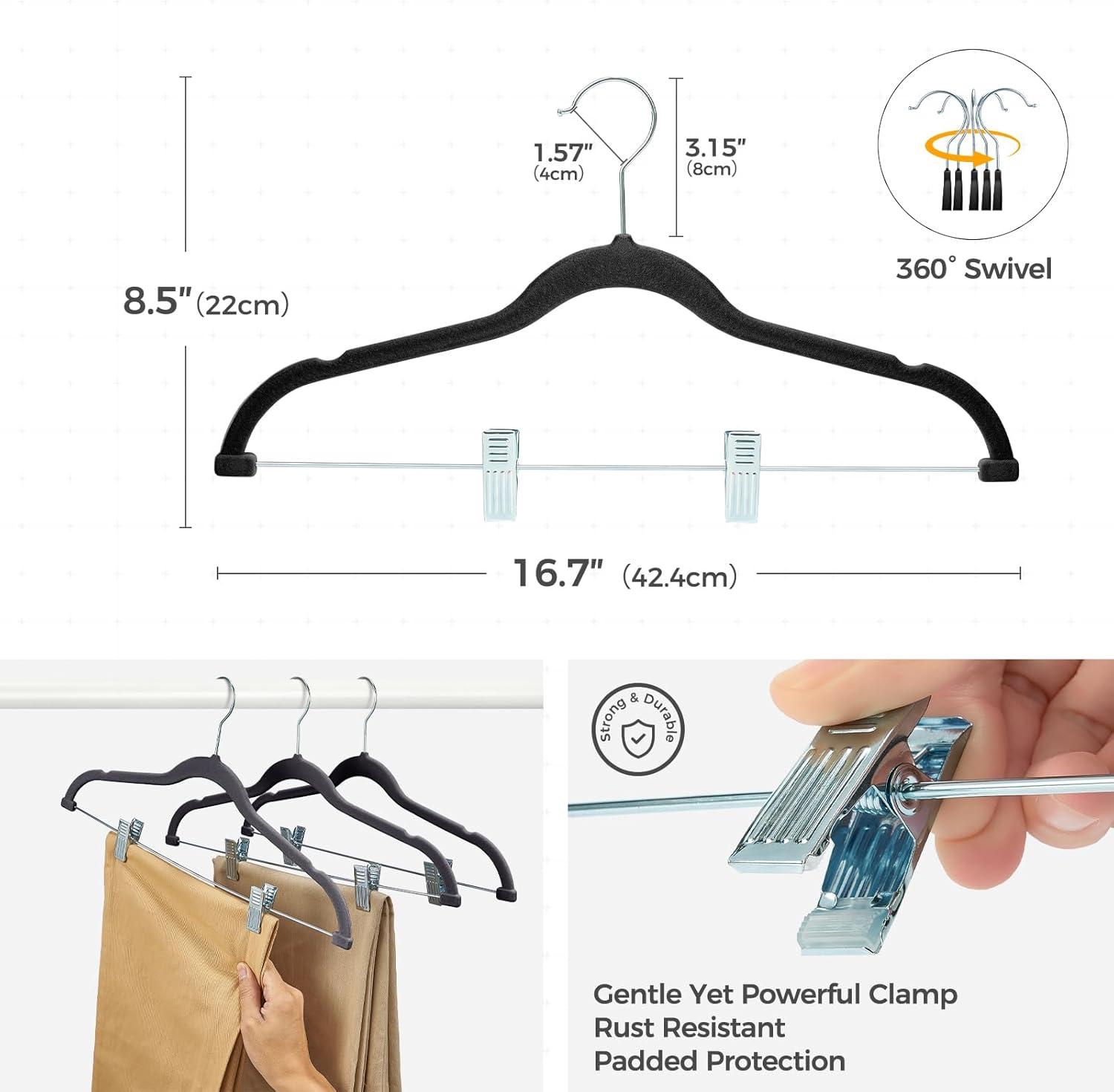 imageHOUSE DAY Velvet Hangers with Adjustable Clips 20 Pack NonSlip Suit Organizer with 360 Hook  Heavy Duty Hanger for Pants Skirts Blouses Dresses  Outfit Hangers AllSeason Space Saver IvoryBlack