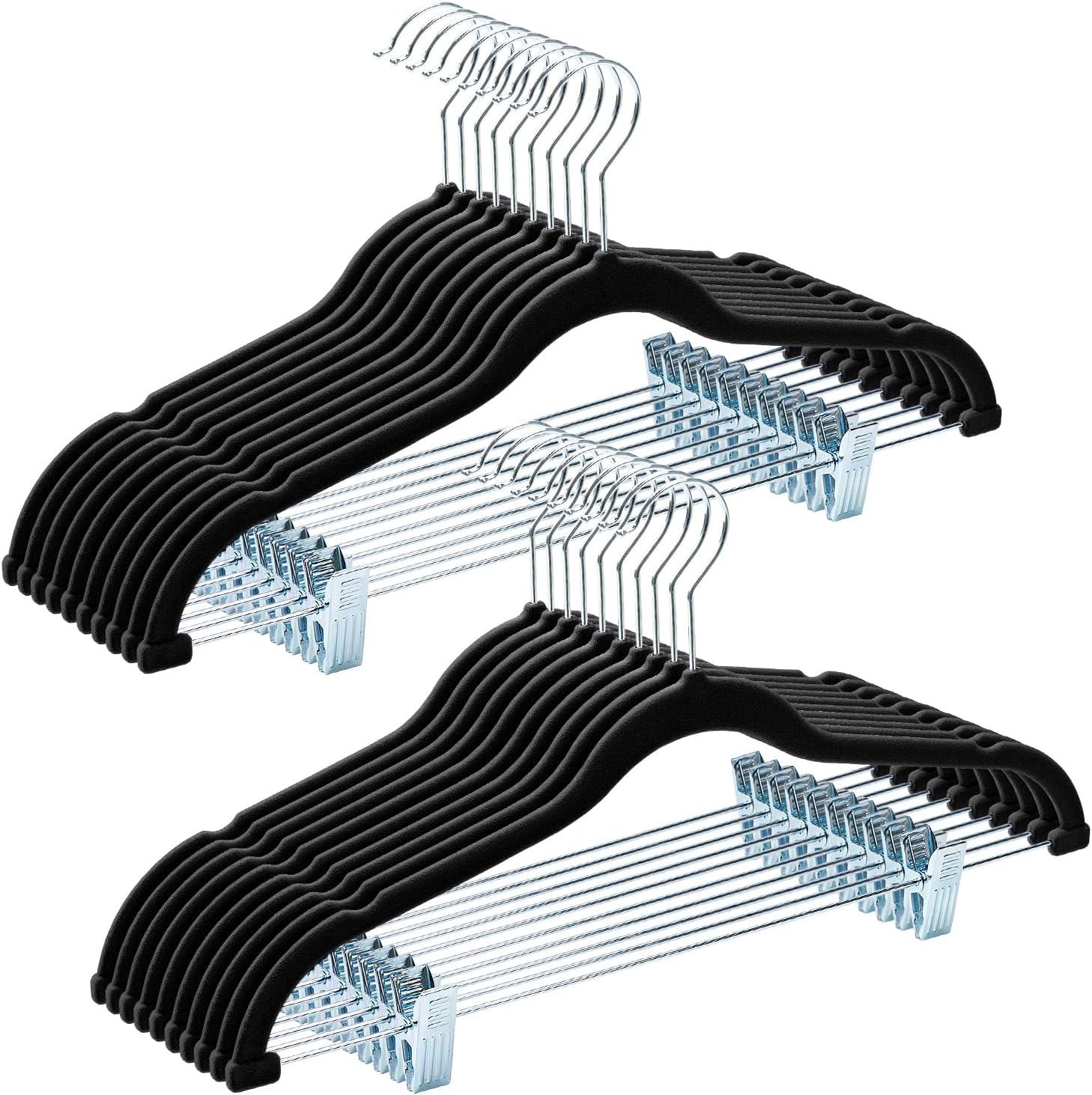 imageHOUSE DAY Velvet Hangers with Adjustable Clips 20 Pack NonSlip Suit Organizer with 360 Hook  Heavy Duty Hanger for Pants Skirts Blouses Dresses  Outfit Hangers AllSeason Space Saver IvoryBlack