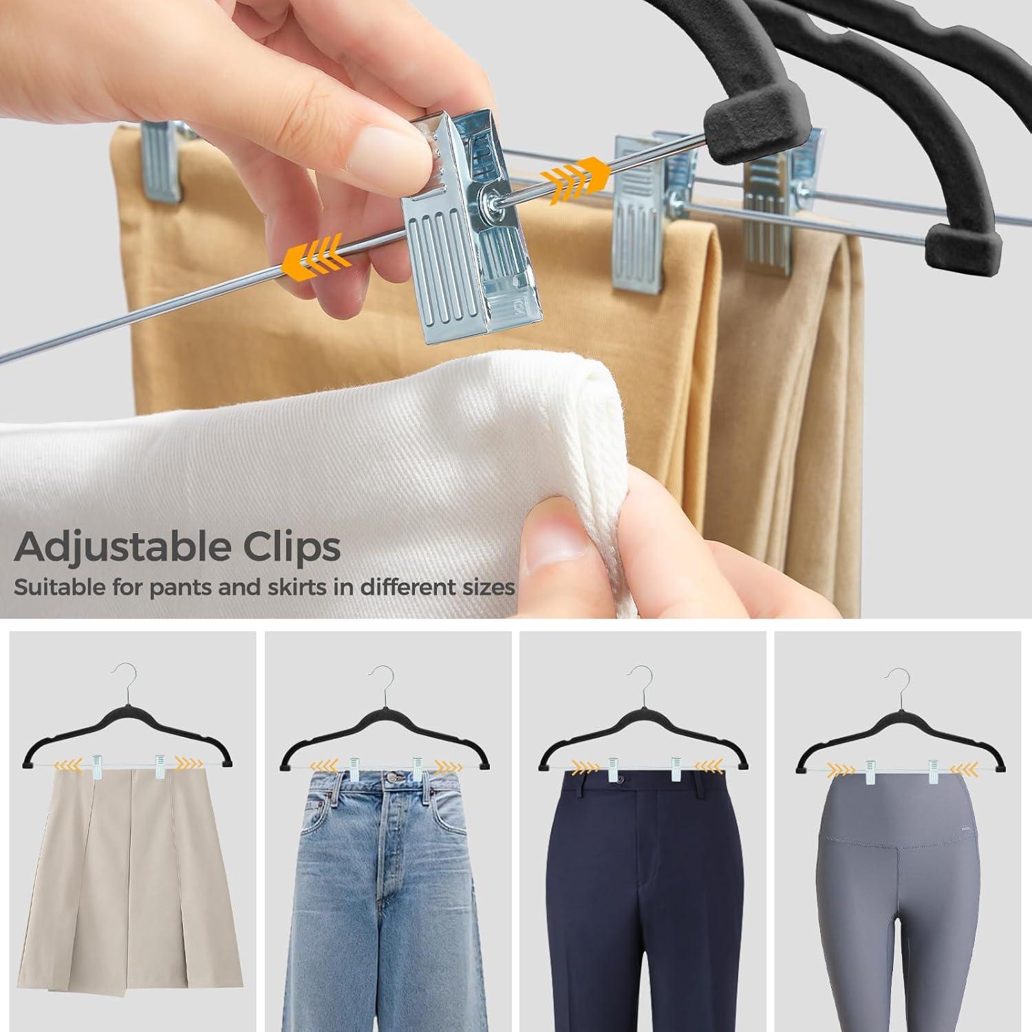 imageHOUSE DAY Velvet Hangers with Adjustable Clips 20 Pack NonSlip Suit Organizer with 360 Hook  Heavy Duty Hanger for Pants Skirts Blouses Dresses  Outfit Hangers AllSeason Space Saver IvoryBlack