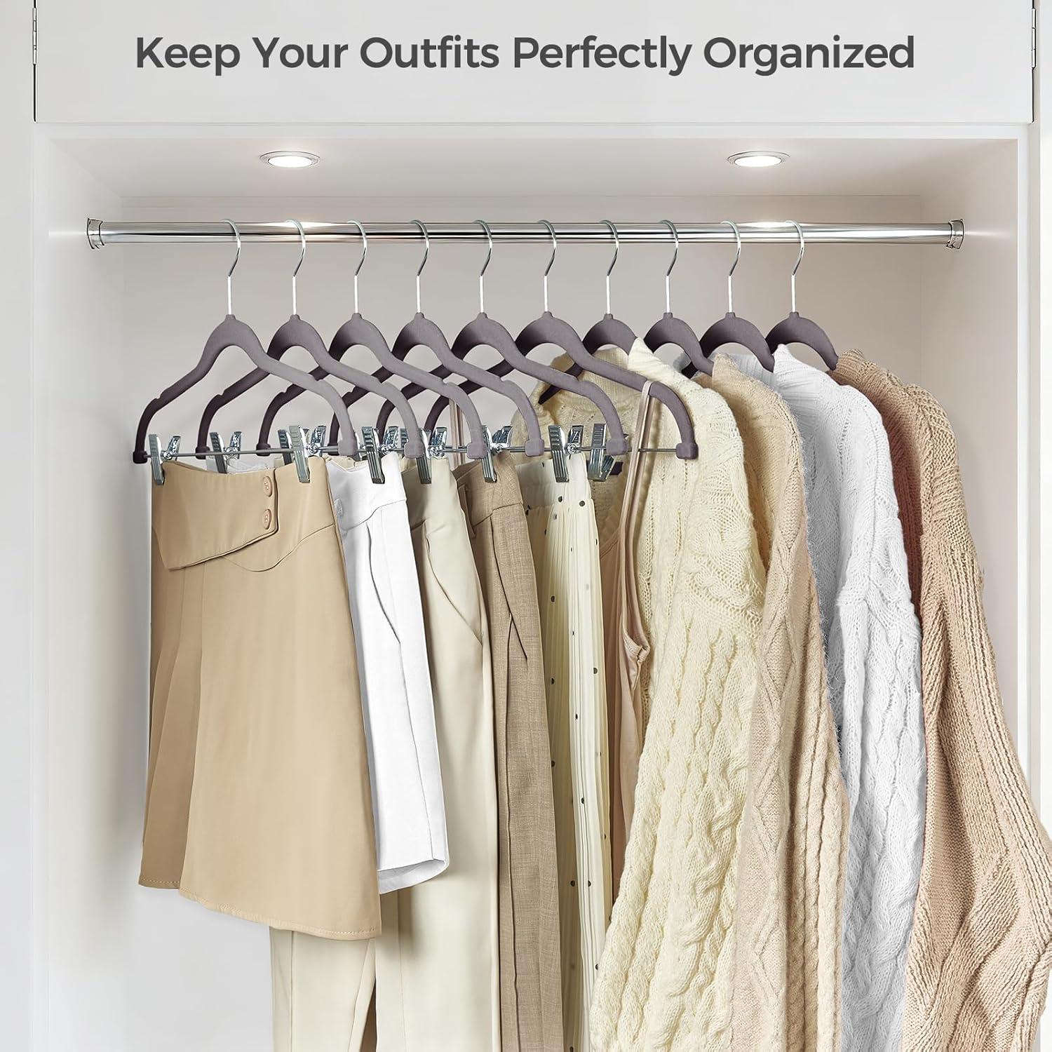 imageHOUSE DAY Velvet Hangers with Adjustable Clips 20 Pack NonSlip Suit Organizer with 360 Hook  Heavy Duty Hanger for Pants Skirts Blouses Dresses  Outfit Hangers AllSeason Space Saver IvoryGray
