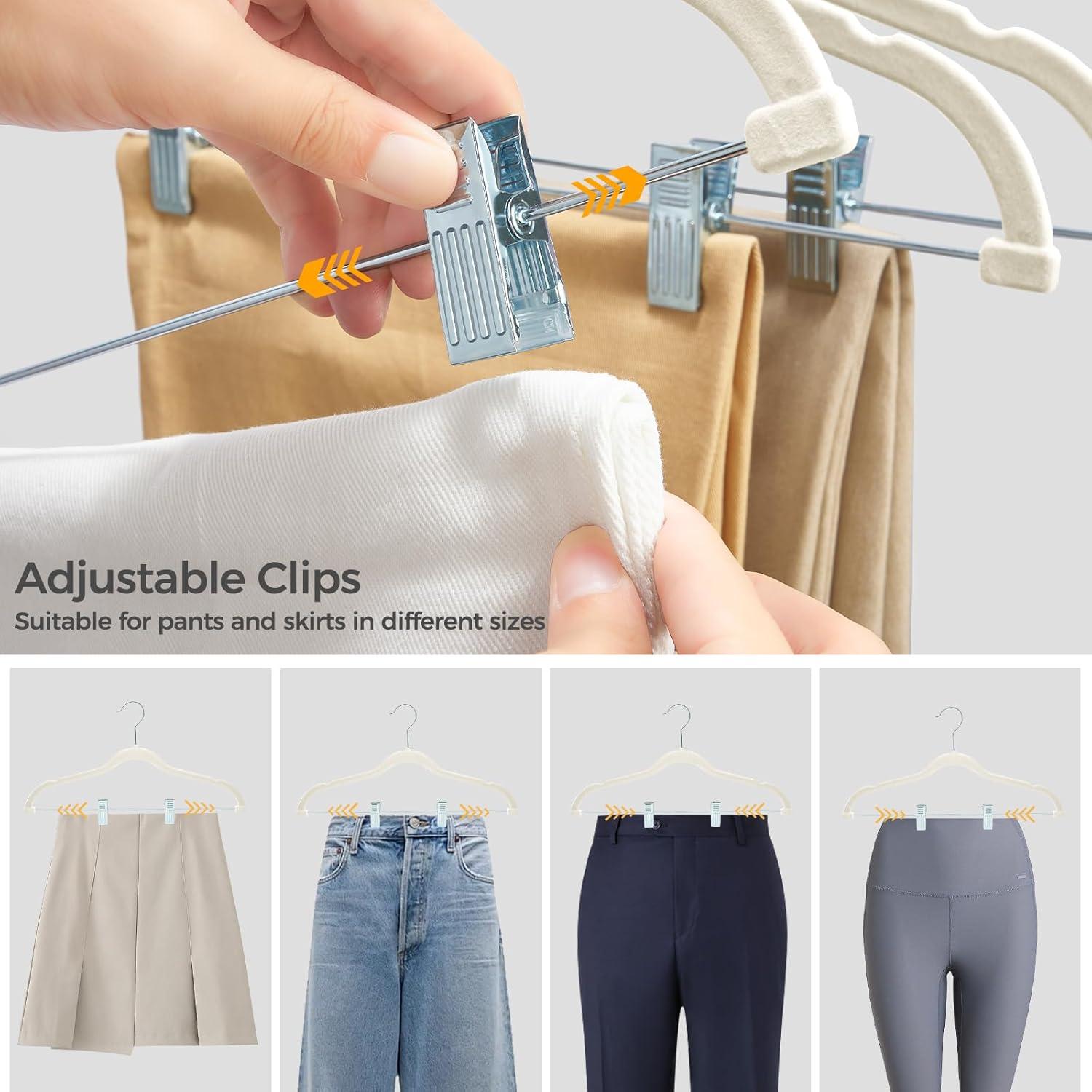 imageHOUSE DAY Velvet Hangers with Adjustable Clips 20 Pack NonSlip Suit Organizer with 360 Hook  Heavy Duty Hanger for Pants Skirts Blouses Dresses  Outfit Hangers AllSeason Space Saver IvoryIvory
