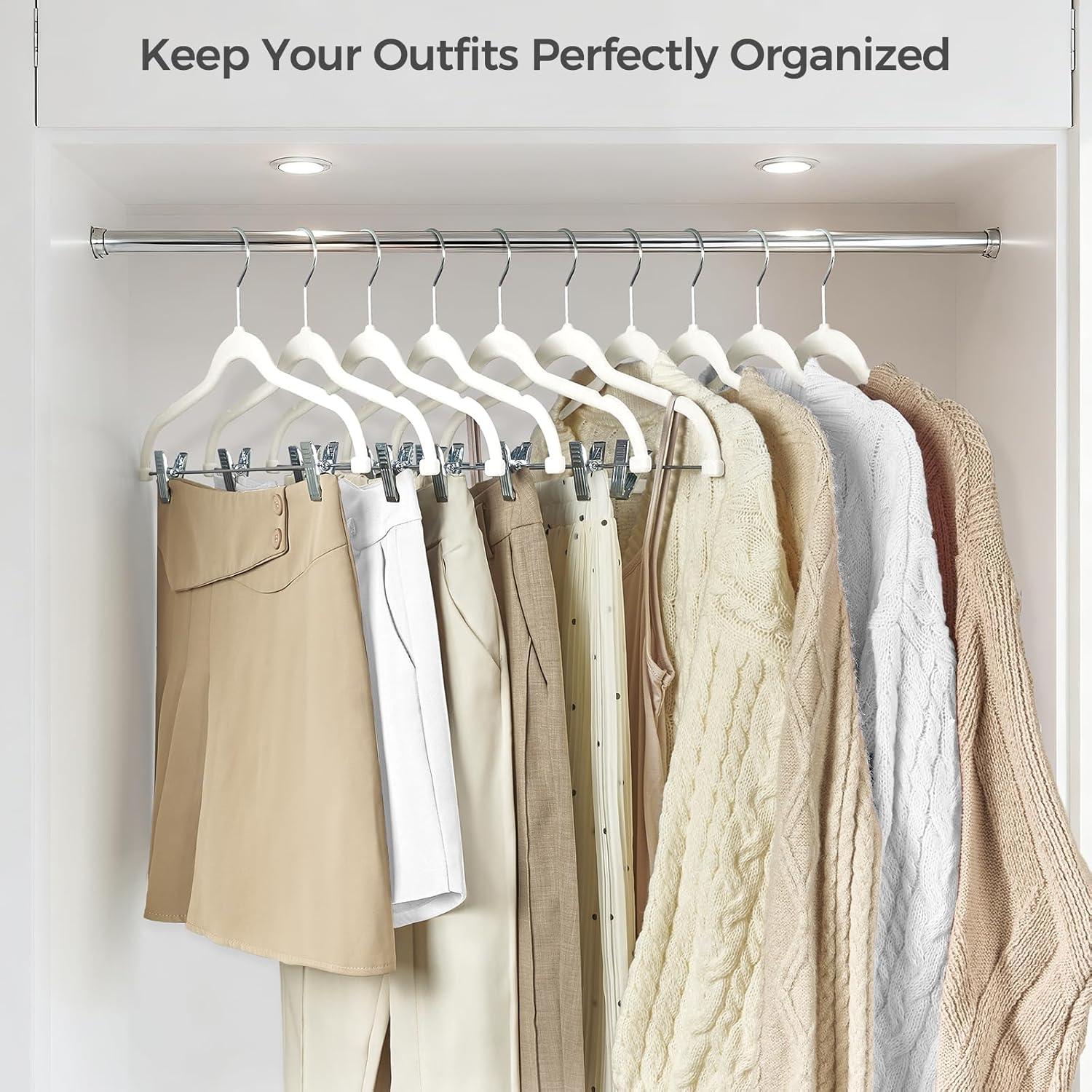 imageHOUSE DAY Velvet Hangers with Adjustable Clips 20 Pack NonSlip Suit Organizer with 360 Hook  Heavy Duty Hanger for Pants Skirts Blouses Dresses  Outfit Hangers AllSeason Space Saver IvoryIvory