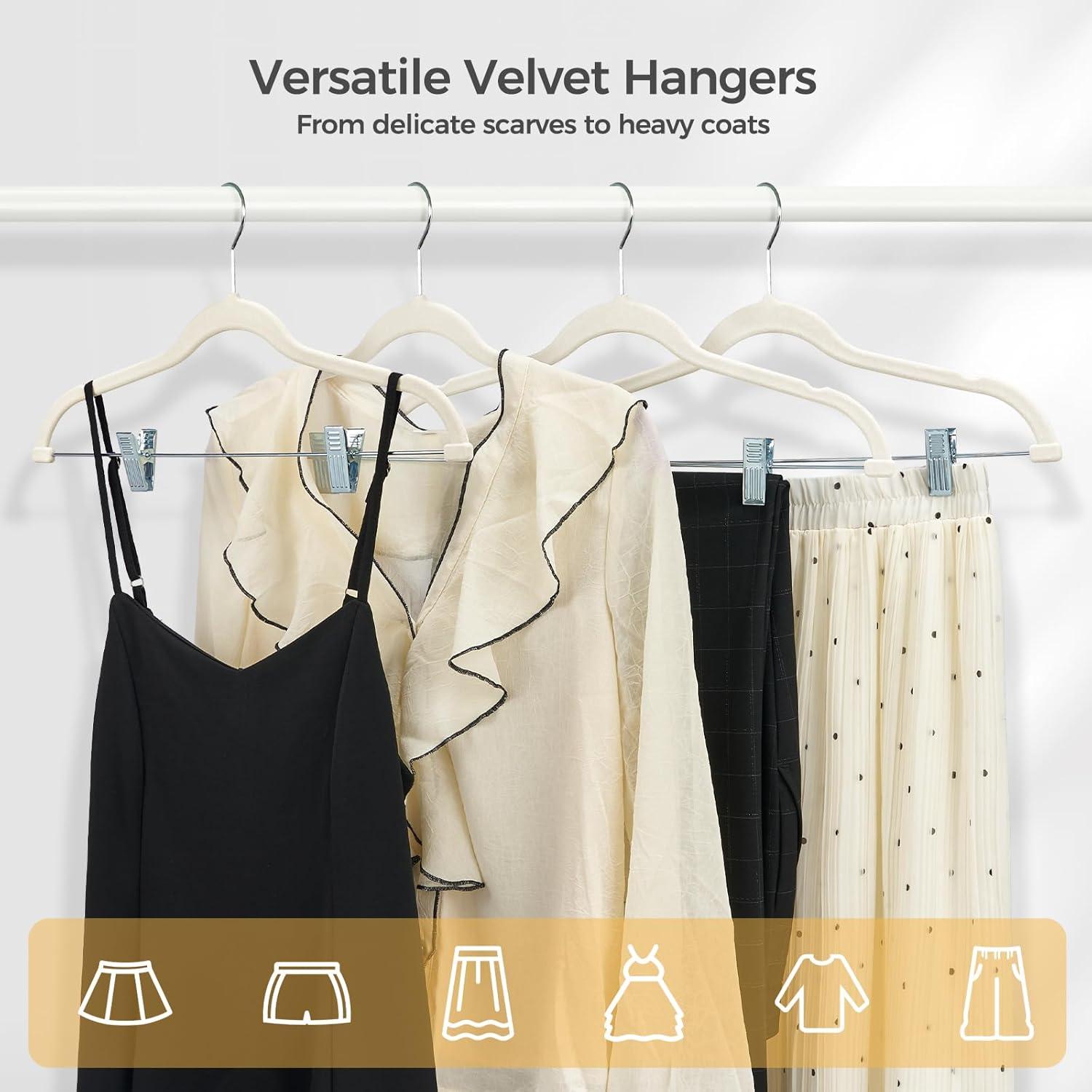 imageHOUSE DAY Velvet Hangers with Adjustable Clips 20 Pack NonSlip Suit Organizer with 360 Hook  Heavy Duty Hanger for Pants Skirts Blouses Dresses  Outfit Hangers AllSeason Space Saver IvoryIvory