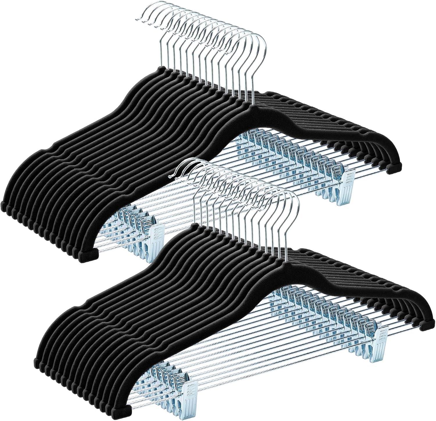 imageHOUSE DAY Velvet Hangers with Adjustable Clips 20 Pack NonSlip Suit Organizer with 360 Hook  Heavy Duty Hanger for Pants Skirts Blouses Dresses  Outfit Hangers AllSeason Space Saver IvoryBlack