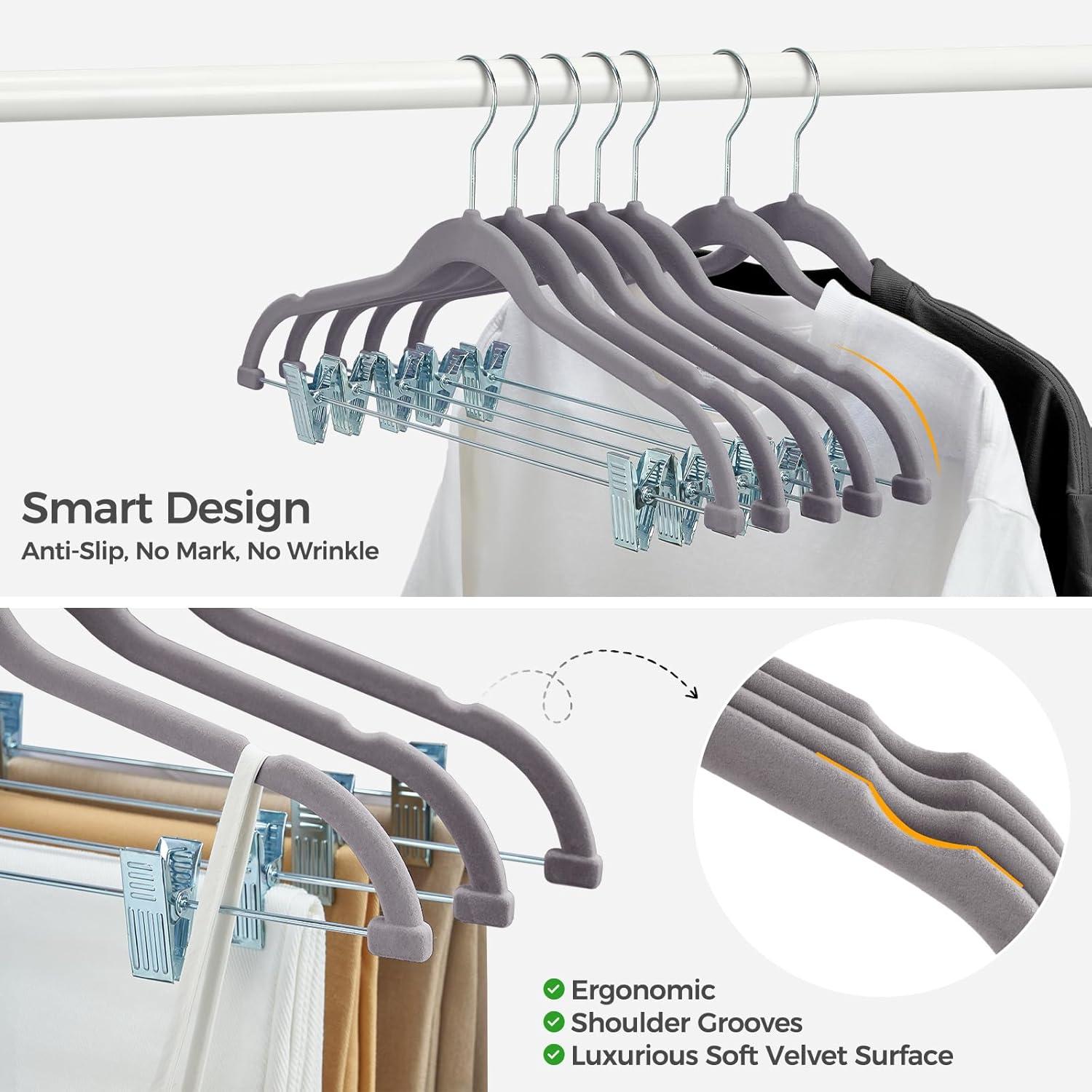 imageHOUSE DAY Velvet Hangers with Adjustable Clips 20 Pack NonSlip Suit Organizer with 360 Hook  Heavy Duty Hanger for Pants Skirts Blouses Dresses  Outfit Hangers AllSeason Space Saver IvoryGray