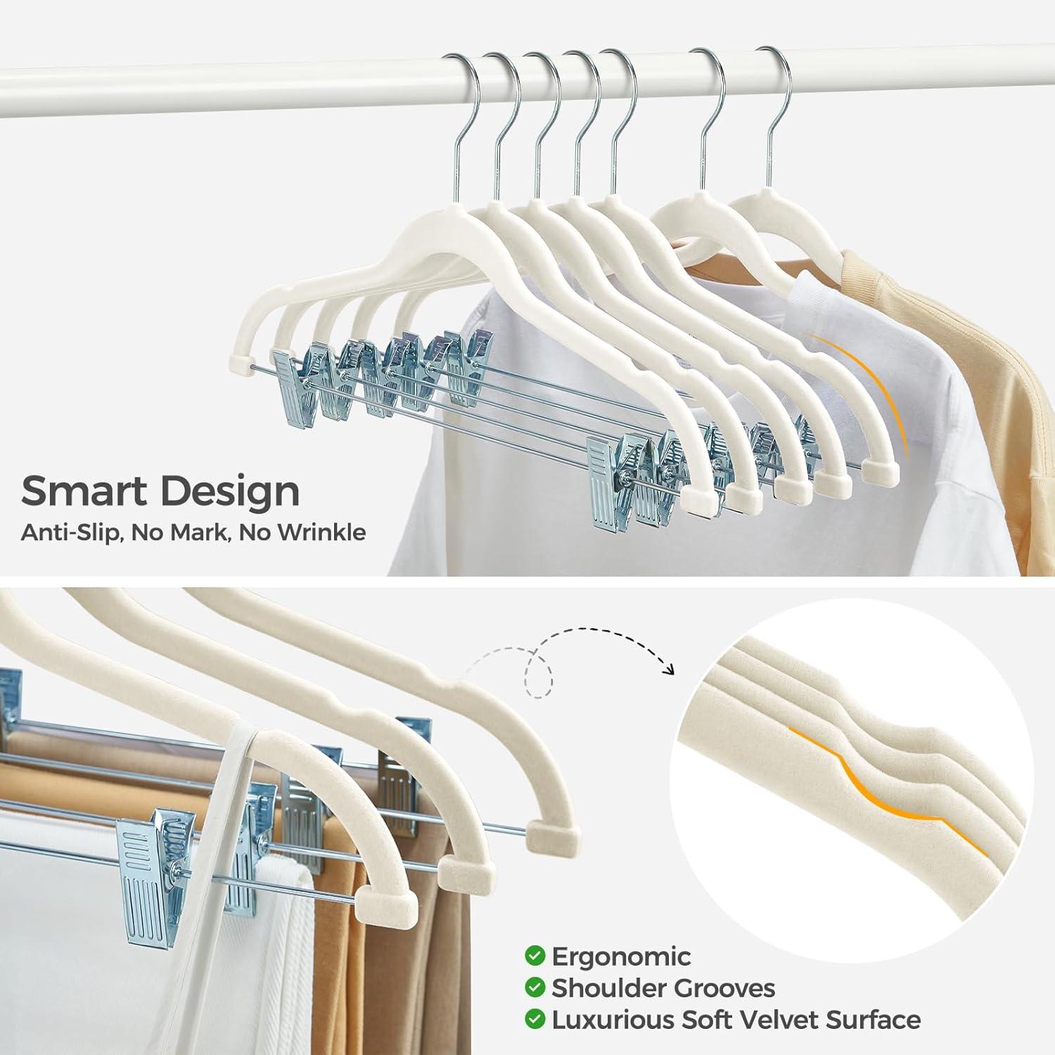 imageHOUSE DAY Velvet Hangers with Adjustable Clips 20 Pack NonSlip Suit Organizer with 360 Hook  Heavy Duty Hanger for Pants Skirts Blouses Dresses  Outfit Hangers AllSeason Space Saver IvoryIvory