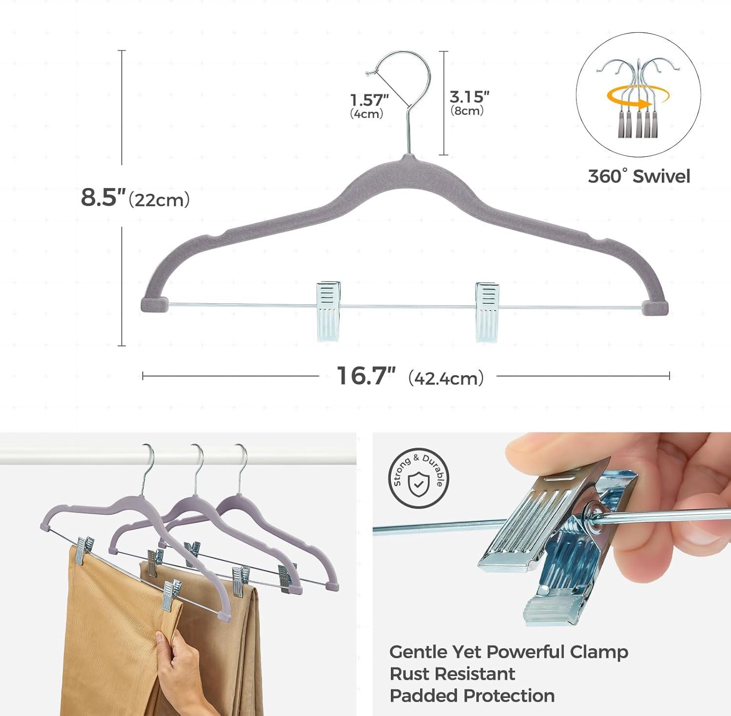 imageHOUSE DAY Velvet Hangers with Adjustable Clips 20 Pack NonSlip Suit Organizer with 360 Hook  Heavy Duty Hanger for Pants Skirts Blouses Dresses  Outfit Hangers AllSeason Space Saver IvoryGray