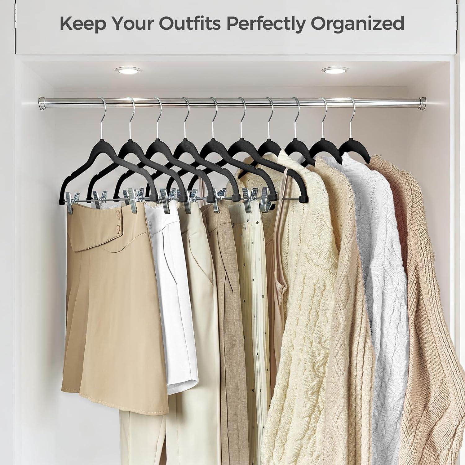 imageHOUSE DAY Velvet Hangers with Adjustable Clips 20 Pack NonSlip Suit Organizer with 360 Hook  Heavy Duty Hanger for Pants Skirts Blouses Dresses  Outfit Hangers AllSeason Space Saver IvoryBlack