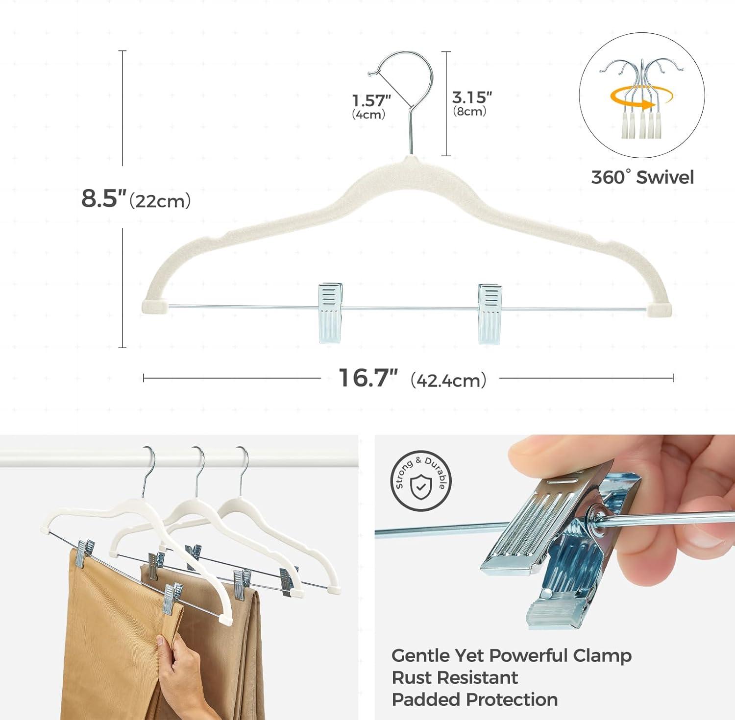 imageHOUSE DAY Velvet Hangers with Adjustable Clips 20 Pack NonSlip Suit Organizer with 360 Hook  Heavy Duty Hanger for Pants Skirts Blouses Dresses  Outfit Hangers AllSeason Space Saver IvoryIvory