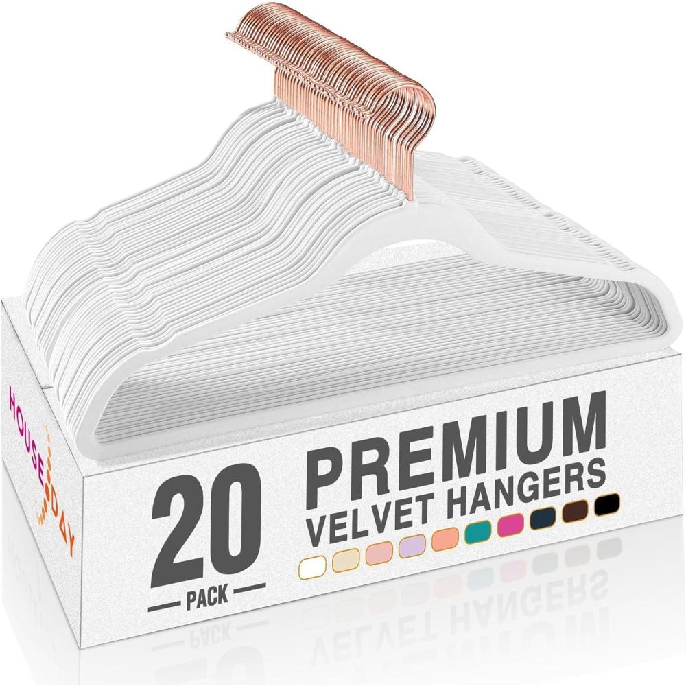 imageHOUSE DAY Pink Velvet Hangers 100 Pack Premium NonSlip Felt Clothes Hangers Sturdy Heavy Duty Coat Durable Hanger for Suits Space Saving with No Hanger Mark 360 Swivel Rotating Rose Gold HookWhite