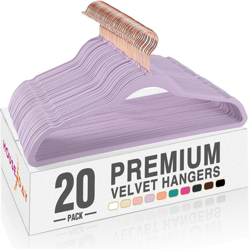 imageHOUSE DAY Pink Velvet Hangers 100 Pack Premium NonSlip Felt Clothes Hangers Sturdy Heavy Duty Coat Durable Hanger for Suits Space Saving with No Hanger Mark 360 Swivel Rotating Rose Gold HookLtpurple