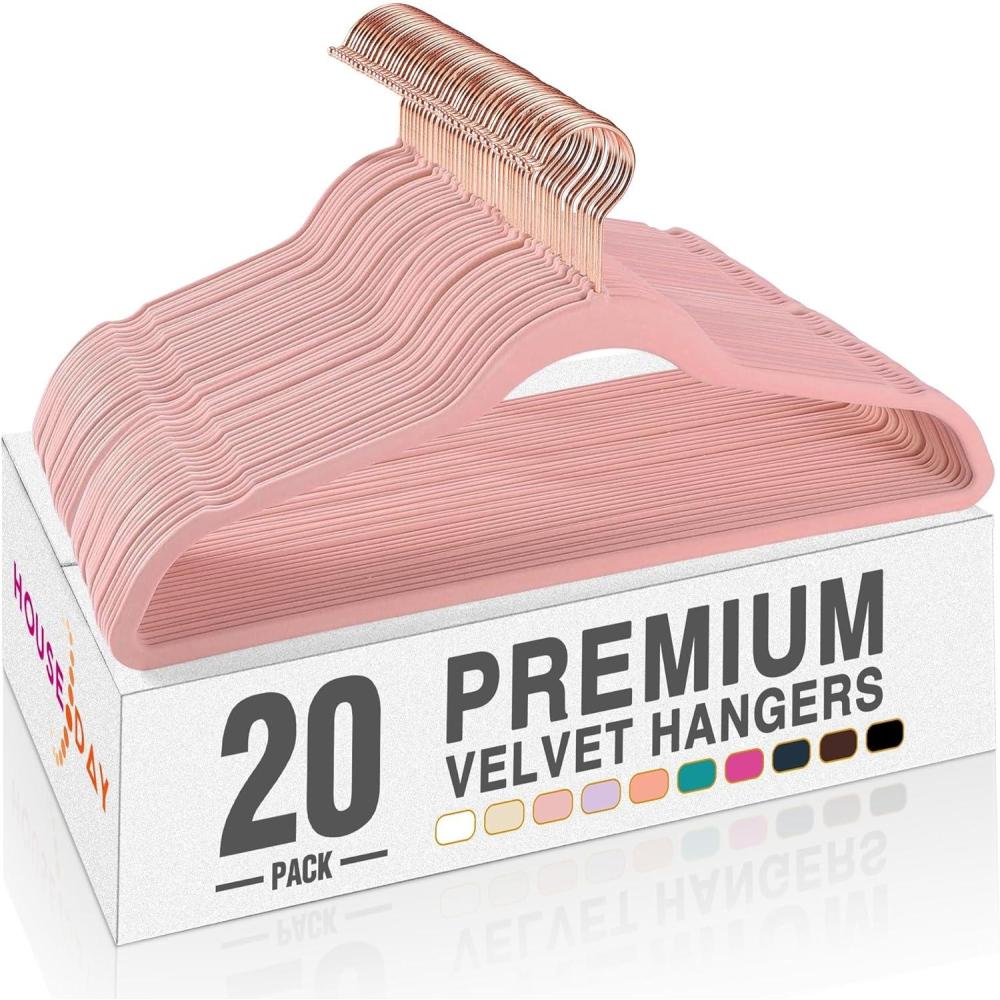 imageHOUSE DAY Pink Velvet Hangers 100 Pack Premium NonSlip Felt Clothes Hangers Sturdy Heavy Duty Coat Durable Hanger for Suits Space Saving with No Hanger Mark 360 Swivel Rotating Rose Gold HookPink