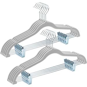 imageHOUSE DAY Velvet Hangers with Adjustable Clips 20 Pack NonSlip Suit Organizer with 360 Hook  Heavy Duty Hanger for Pants Skirts Blouses Dresses  Outfit Hangers AllSeason Space Saver IvoryGray