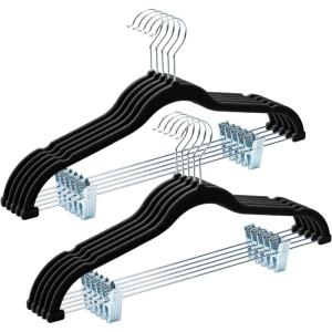 imageHOUSE DAY Velvet Hangers with Adjustable Clips 20 Pack NonSlip Suit Organizer with 360 Hook  Heavy Duty Hanger for Pants Skirts Blouses Dresses  Outfit Hangers AllSeason Space Saver IvoryBlack
