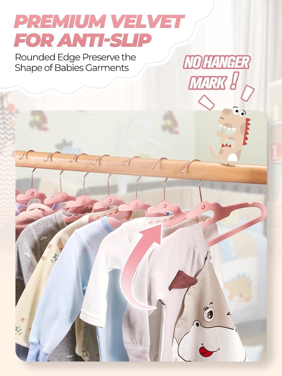 imageHOUSE DAY Premium Velvet Baby Hangers 60 Pack 114 Kids Velvet Hangers Sturdy Baby Hangers for Closet Pink Baby Clothes Hangers Toddler Hangers Infant Children Non Slip Hanger for Nursery Use