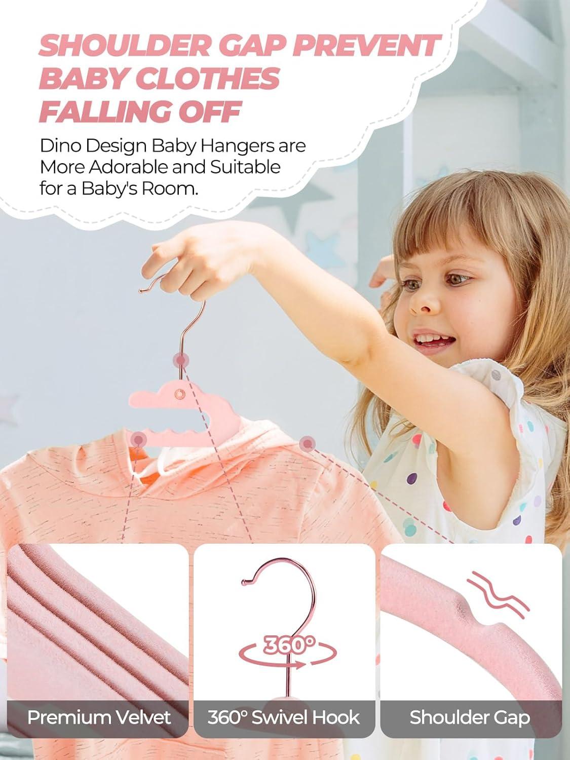 imageHOUSE DAY Premium Velvet Baby Hangers 60 Pack 114 Kids Velvet Hangers Sturdy Baby Hangers for Closet Pink Baby Clothes Hangers Toddler Hangers Infant Children Non Slip Hanger for Nursery Use