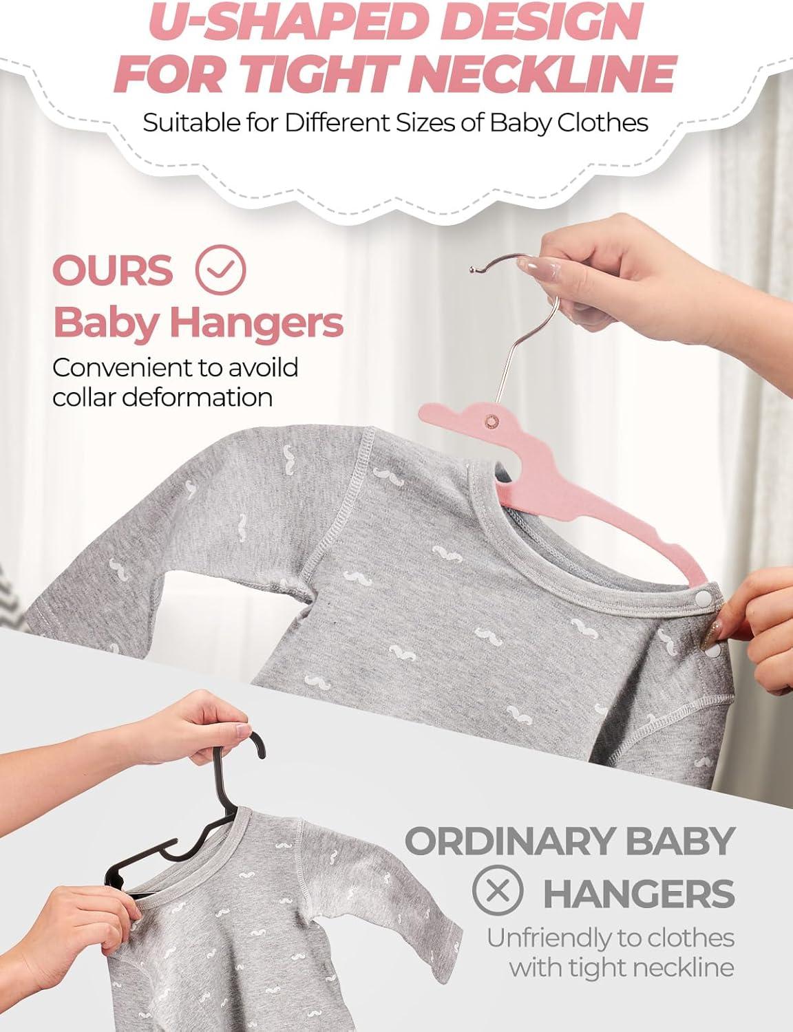 imageHOUSE DAY Premium Velvet Baby Hangers 60 Pack 114 Kids Velvet Hangers Sturdy Baby Hangers for Closet Pink Baby Clothes Hangers Toddler Hangers Infant Children Non Slip Hanger for Nursery Use