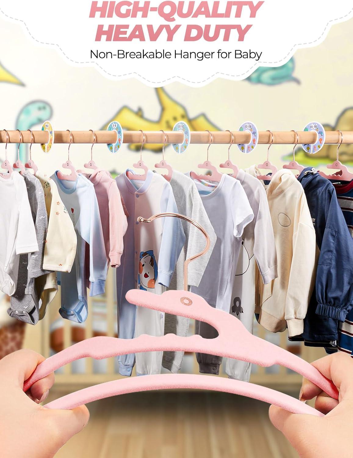 imageHOUSE DAY Premium Velvet Baby Hangers 60 Pack 114 Kids Velvet Hangers Sturdy Baby Hangers for Closet Pink Baby Clothes Hangers Toddler Hangers Infant Children Non Slip Hanger for Nursery Use