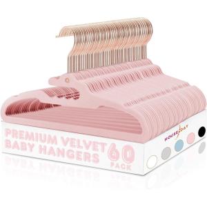 imageHOUSE DAY Premium Velvet Baby Hangers 60 Pack 114 Kids Velvet Hangers Sturdy Baby Hangers for Closet Pink Baby Clothes Hangers Toddler Hangers Infant Children Non Slip Hanger for Nursery Use