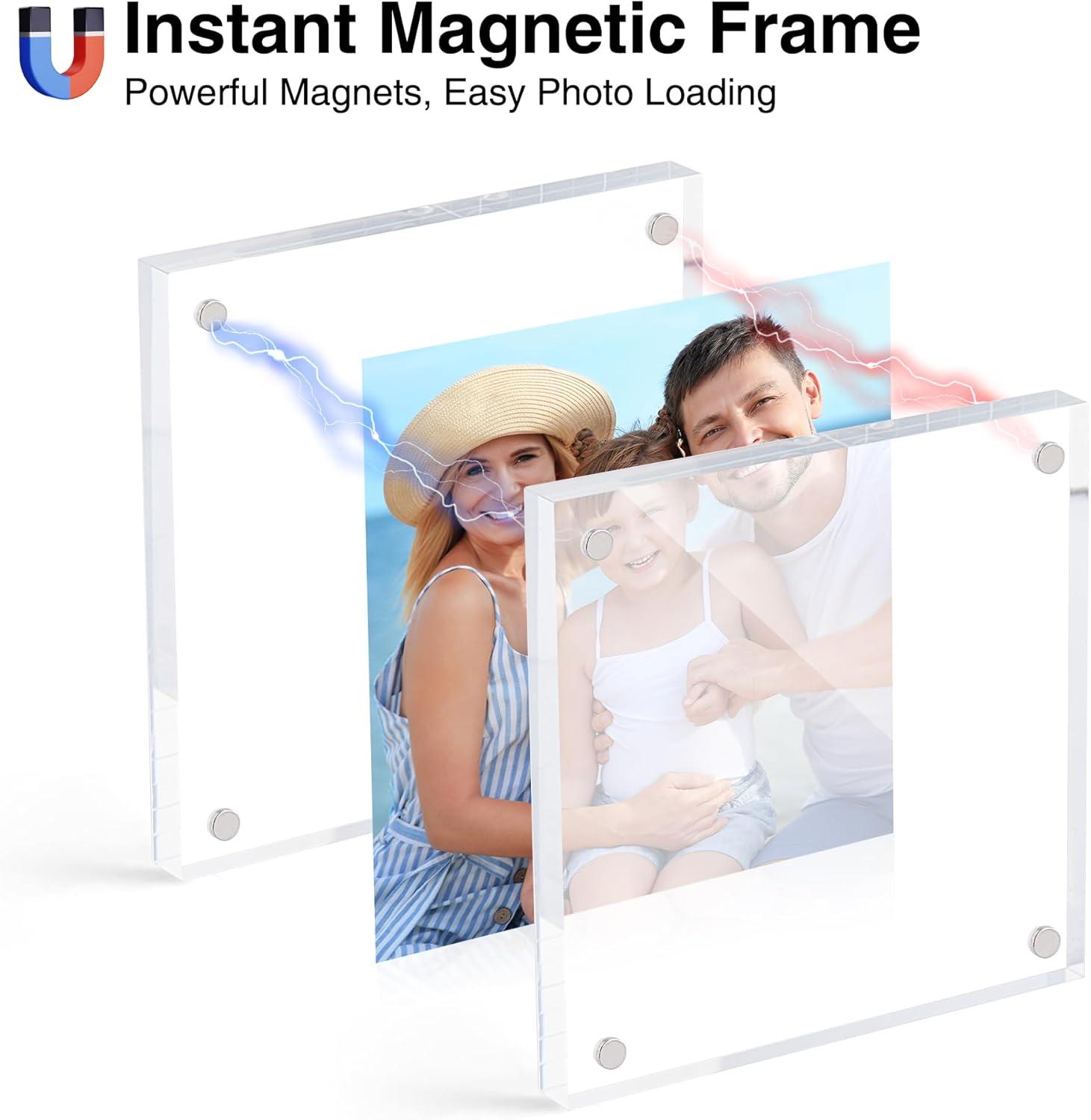 imageHOUSE DAY Acrylic Picture Frames 5x7 6 Pack Magnetic 5x7 Picture Frame Double Sided Clear 5 x 7 Photo Frame with Microfiber Cloth Frameless FreeStanding 5x7 Frame Gift for Desktop Display4x41 Pack