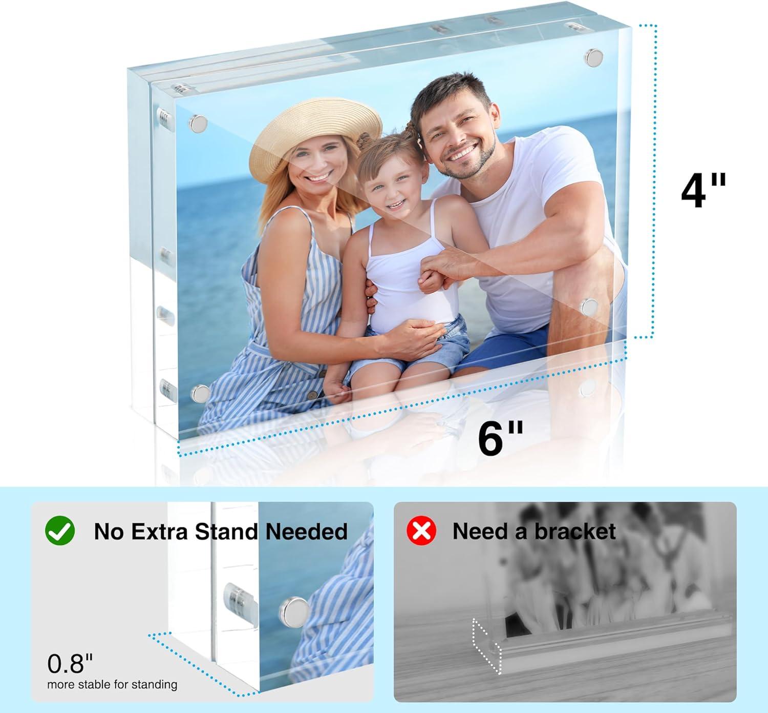imageHOUSE DAY Acrylic Picture Frames 5x7 6 Pack Magnetic 5x7 Picture Frame Double Sided Clear 5 x 7 Photo Frame with Microfiber Cloth Frameless FreeStanding 5x7 Frame Gift for Desktop Display4x63 Pack