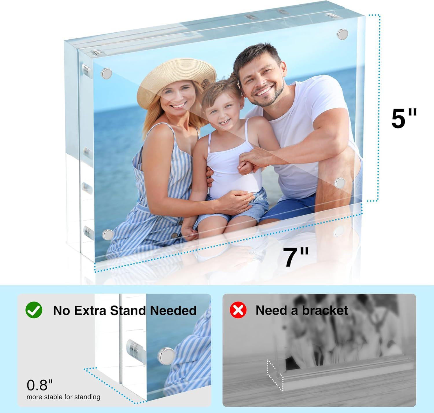 imageHOUSE DAY Acrylic Picture Frames 5x7 6 Pack Magnetic 5x7 Picture Frame Double Sided Clear 5 x 7 Photo Frame with Microfiber Cloth Frameless FreeStanding 5x7 Frame Gift for Desktop Display5x72 Pack