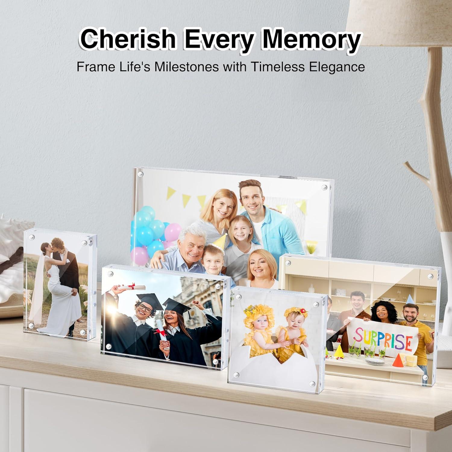 imageHOUSE DAY Acrylic Picture Frames 5x7 6 Pack Magnetic 5x7 Picture Frame Double Sided Clear 5 x 7 Photo Frame with Microfiber Cloth Frameless FreeStanding 5x7 Frame Gift for Desktop Display5x72 Pack