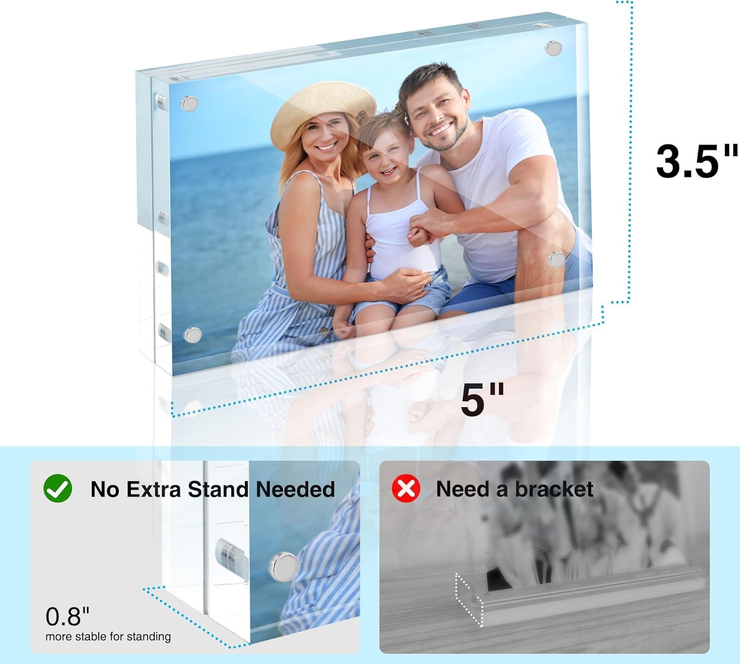 imageHOUSE DAY Acrylic Picture Frames 5x7 6 Pack Magnetic 5x7 Picture Frame Double Sided Clear 5 x 7 Photo Frame with Microfiber Cloth Frameless FreeStanding 5x7 Frame Gift for Desktop Display35x51 Pack