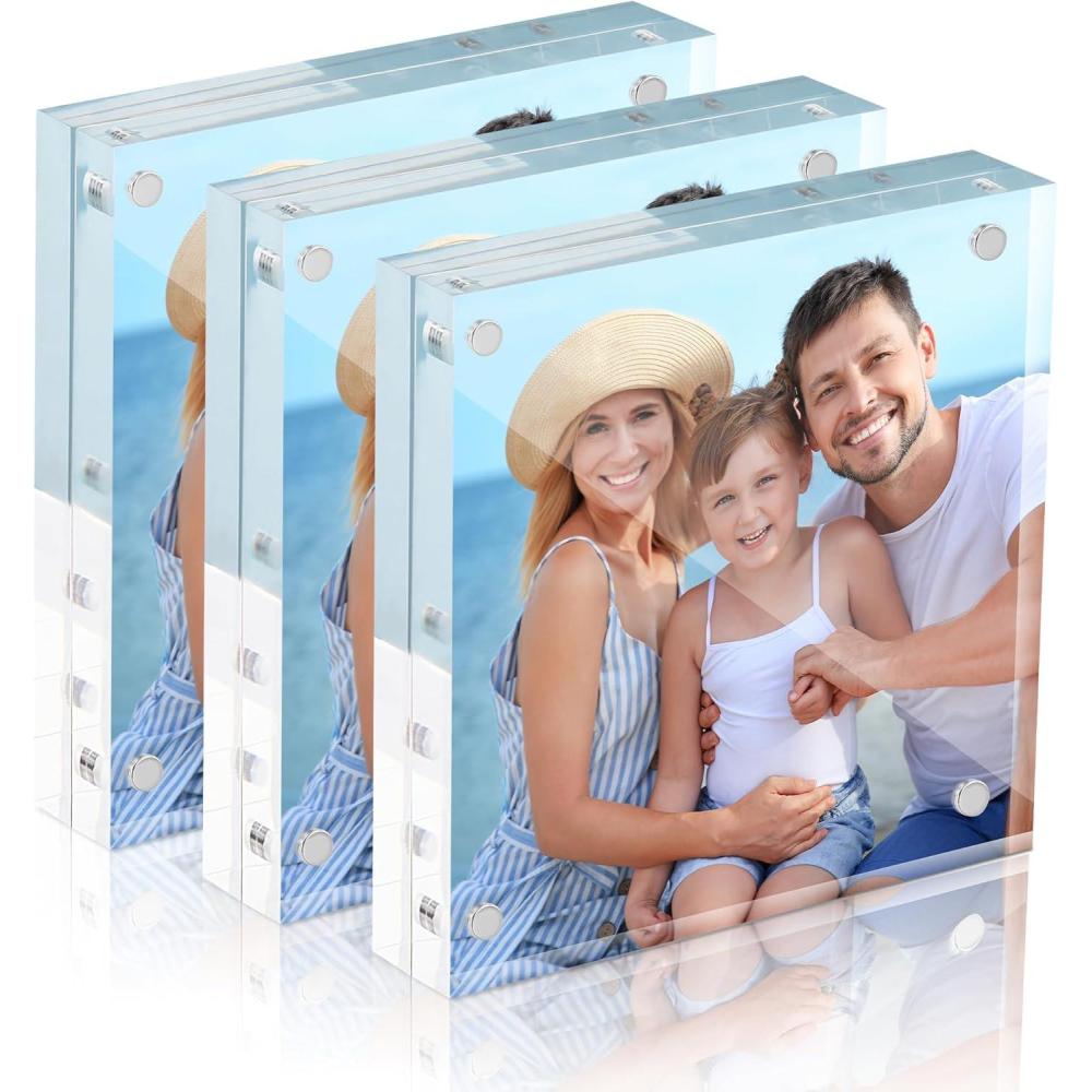 imageHOUSE DAY Acrylic Picture Frames 5x7 6 Pack Magnetic 5x7 Picture Frame Double Sided Clear 5 x 7 Photo Frame with Microfiber Cloth Frameless FreeStanding 5x7 Frame Gift for Desktop Display4x43 Pack