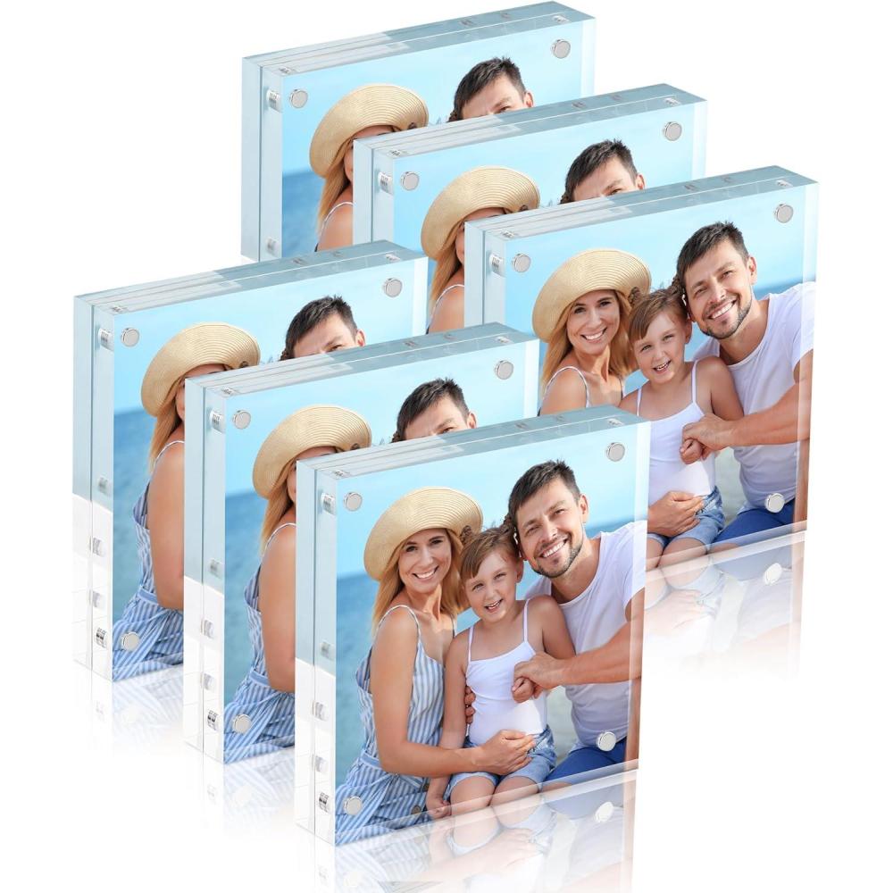 imageHOUSE DAY Acrylic Picture Frames 5x7 6 Pack Magnetic 5x7 Picture Frame Double Sided Clear 5 x 7 Photo Frame with Microfiber Cloth Frameless FreeStanding 5x7 Frame Gift for Desktop Display4x46 Pack