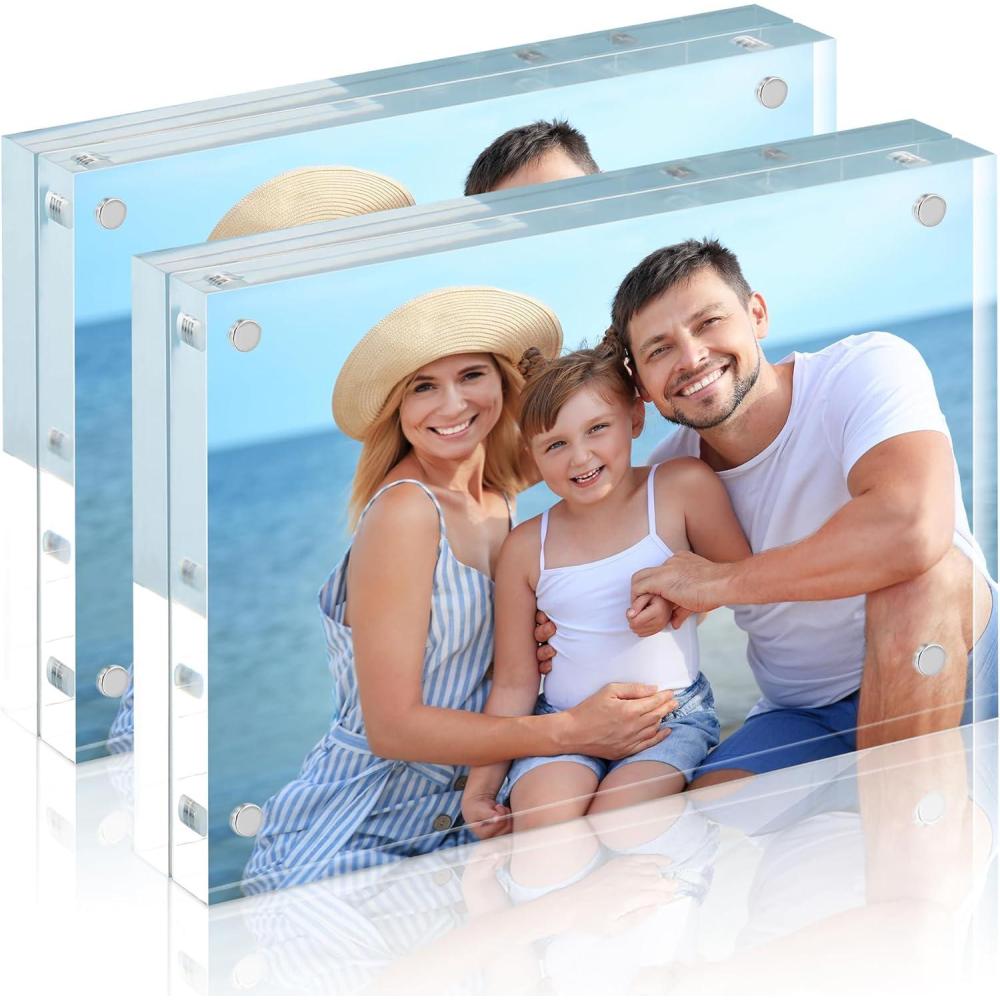 imageHOUSE DAY Acrylic Picture Frames 5x7 6 Pack Magnetic 5x7 Picture Frame Double Sided Clear 5 x 7 Photo Frame with Microfiber Cloth Frameless FreeStanding 5x7 Frame Gift for Desktop Display8x102 Pack