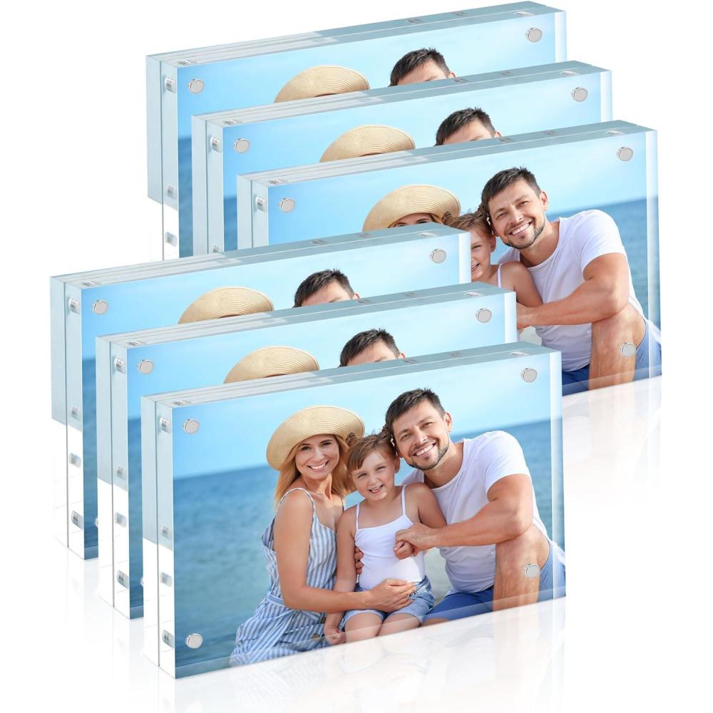 imageHOUSE DAY Acrylic Picture Frames 5x7 6 Pack Magnetic 5x7 Picture Frame Double Sided Clear 5 x 7 Photo Frame with Microfiber Cloth Frameless FreeStanding 5x7 Frame Gift for Desktop Display35x56 Pack