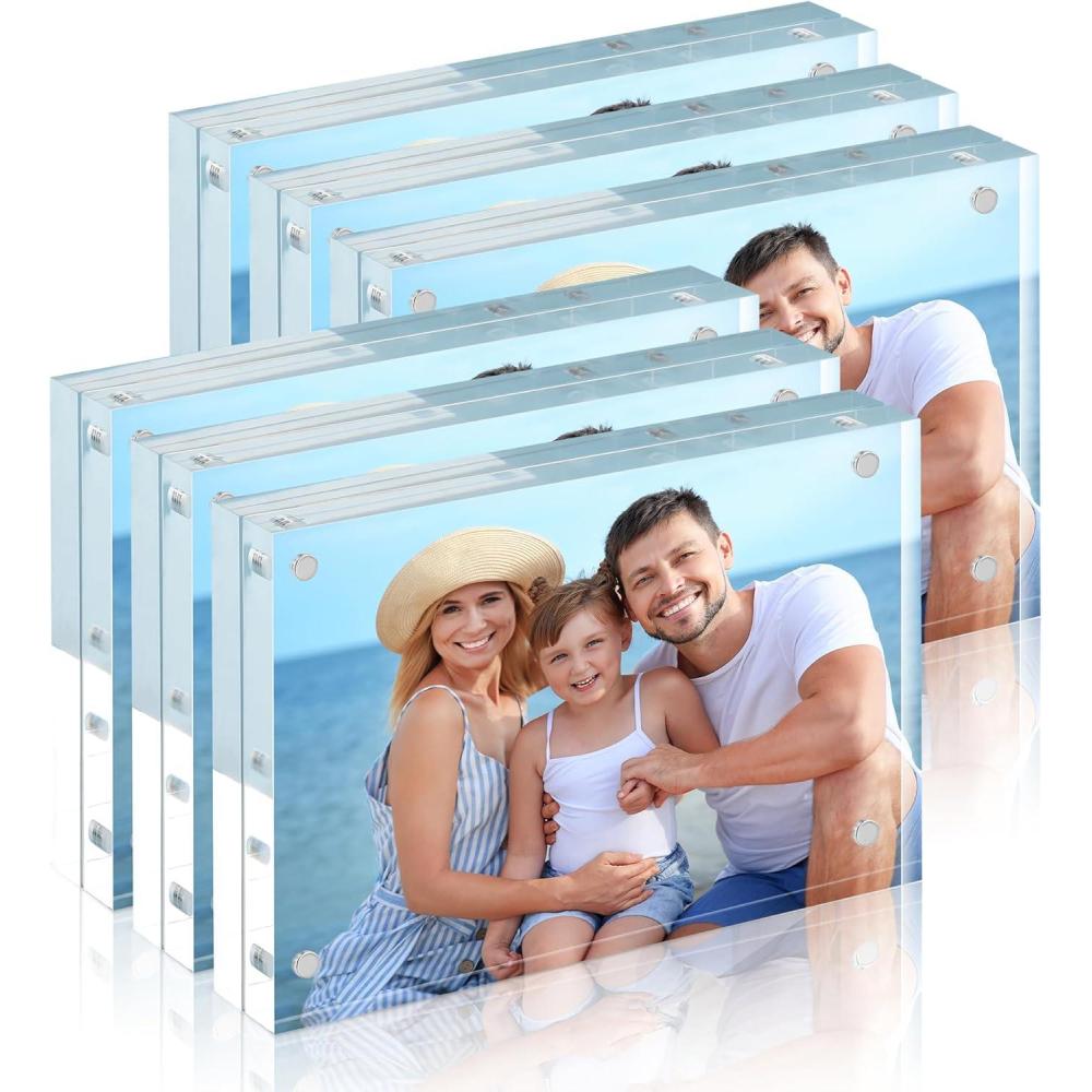 imageHOUSE DAY Acrylic Picture Frames 5x7 6 Pack Magnetic 5x7 Picture Frame Double Sided Clear 5 x 7 Photo Frame with Microfiber Cloth Frameless FreeStanding 5x7 Frame Gift for Desktop Display8x106 Pack