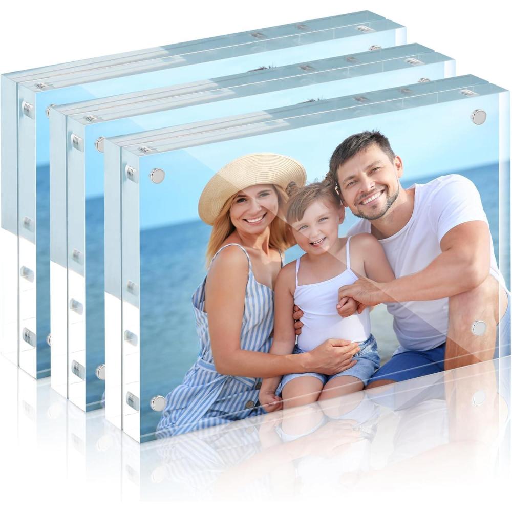imageHOUSE DAY Acrylic Picture Frames 5x7 6 Pack Magnetic 5x7 Picture Frame Double Sided Clear 5 x 7 Photo Frame with Microfiber Cloth Frameless FreeStanding 5x7 Frame Gift for Desktop Display8x103 Pack