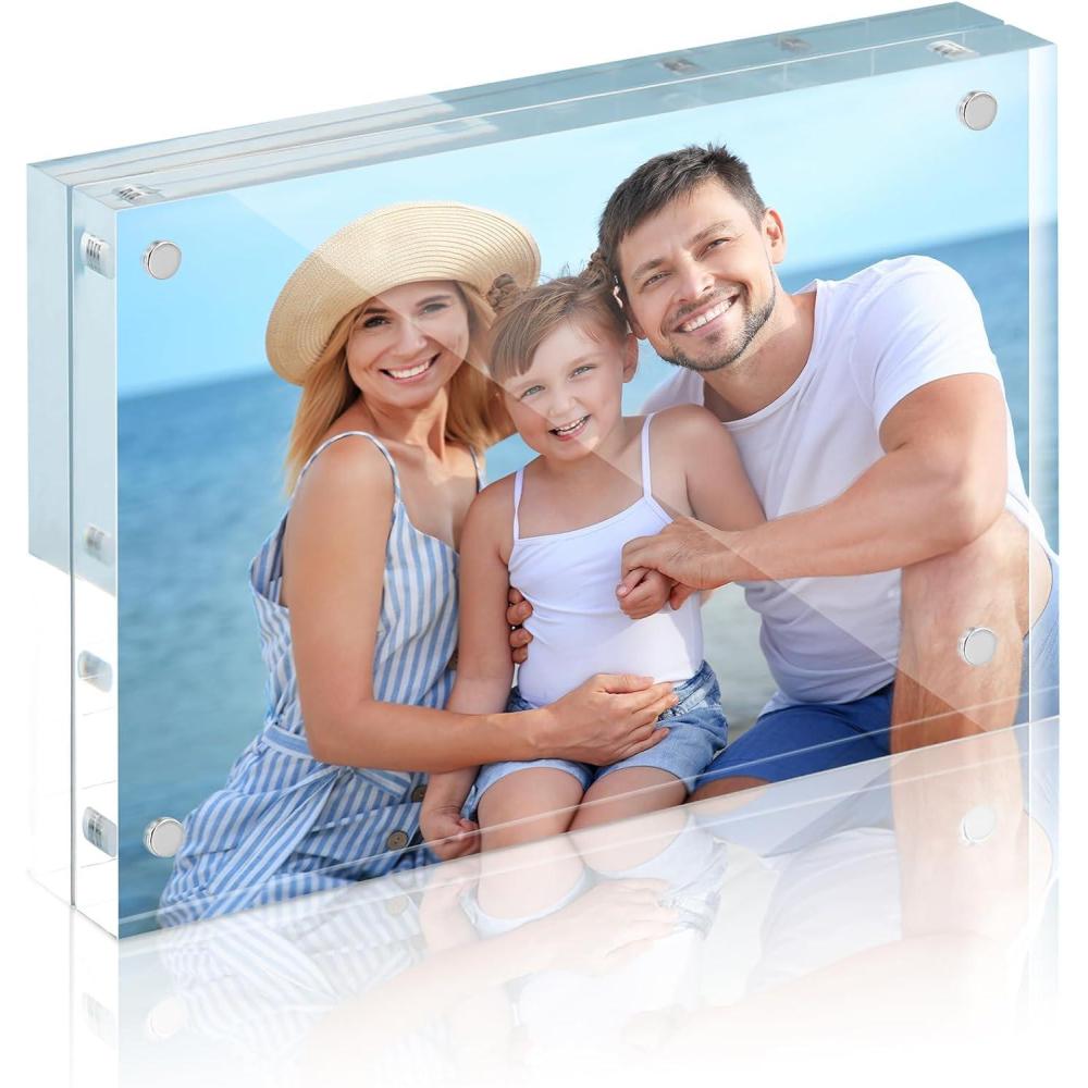 imageHOUSE DAY Acrylic Picture Frames 5x7 6 Pack Magnetic 5x7 Picture Frame Double Sided Clear 5 x 7 Photo Frame with Microfiber Cloth Frameless FreeStanding 5x7 Frame Gift for Desktop Display5x71 Pack