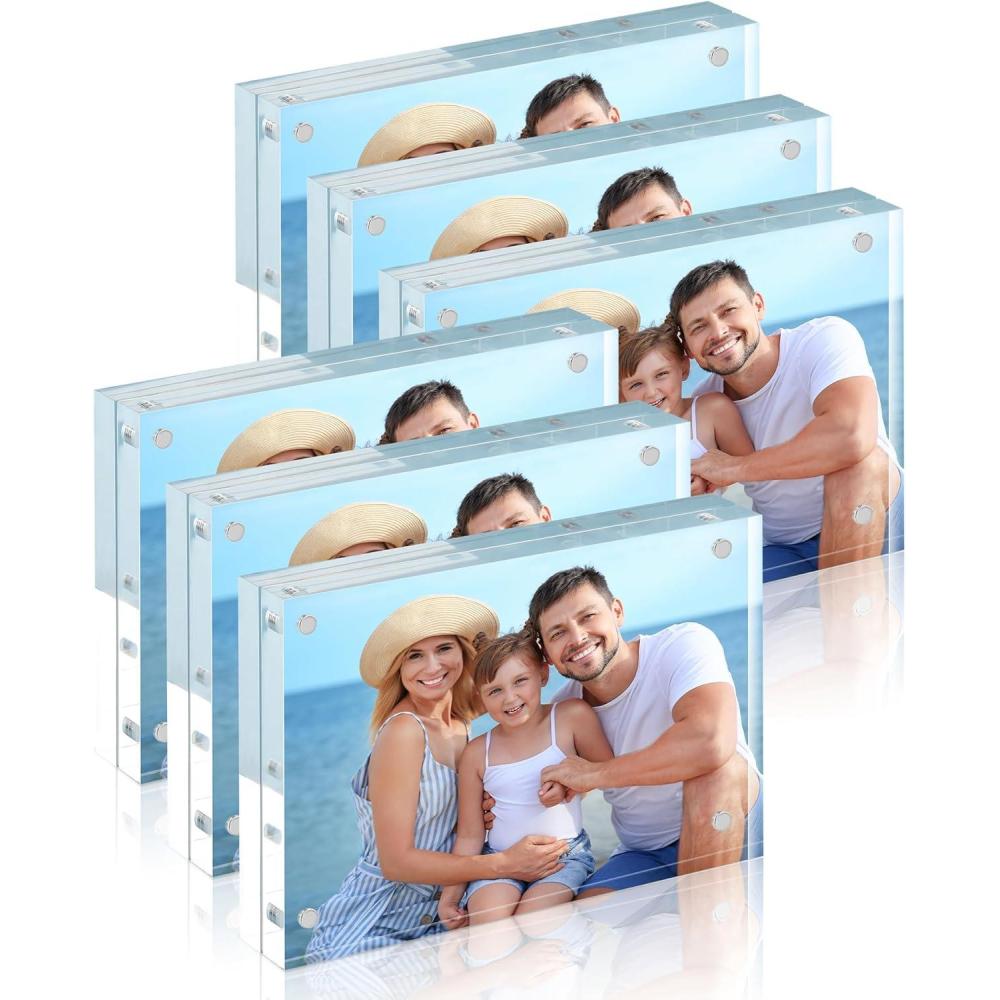 imageHOUSE DAY Acrylic Picture Frames 5x7 6 Pack Magnetic 5x7 Picture Frame Double Sided Clear 5 x 7 Photo Frame with Microfiber Cloth Frameless FreeStanding 5x7 Frame Gift for Desktop Display5x76 Pack