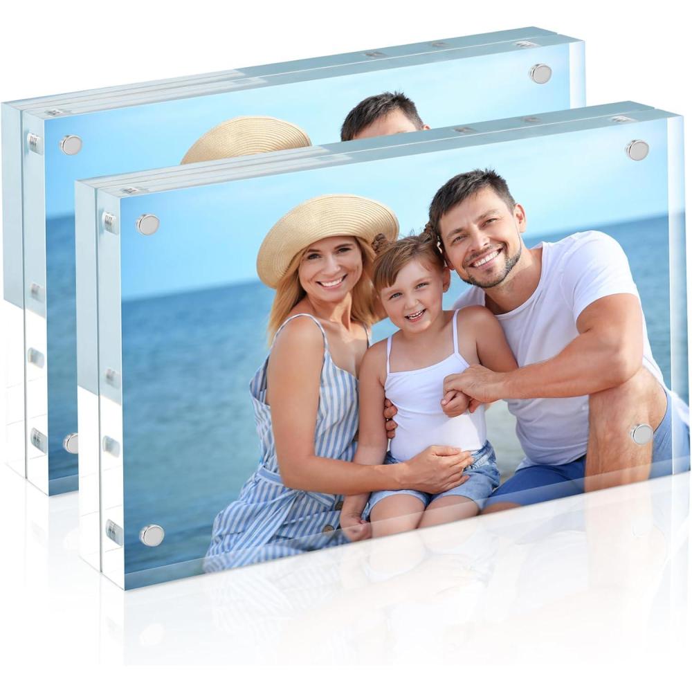 imageHOUSE DAY Acrylic Picture Frames 5x7 6 Pack Magnetic 5x7 Picture Frame Double Sided Clear 5 x 7 Photo Frame with Microfiber Cloth Frameless FreeStanding 5x7 Frame Gift for Desktop Display35x52 Pack