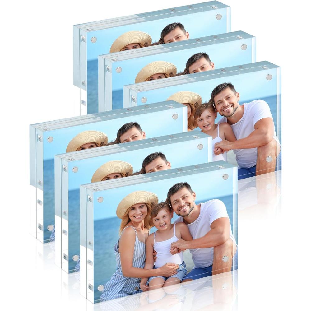 imageHOUSE DAY Acrylic Picture Frames 5x7 6 Pack Magnetic 5x7 Picture Frame Double Sided Clear 5 x 7 Photo Frame with Microfiber Cloth Frameless FreeStanding 5x7 Frame Gift for Desktop Display4x66 Pack