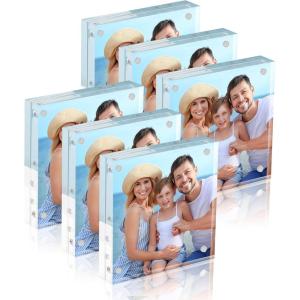 imageHOUSE DAY Acrylic Picture Frames 5x7 6 Pack Magnetic 5x7 Picture Frame Double Sided Clear 5 x 7 Photo Frame with Microfiber Cloth Frameless FreeStanding 5x7 Frame Gift for Desktop Display4x46 Pack