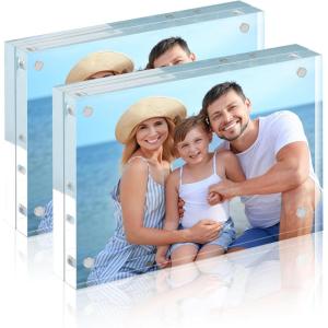 imageHOUSE DAY Acrylic Picture Frames 5x7 6 Pack Magnetic 5x7 Picture Frame Double Sided Clear 5 x 7 Photo Frame with Microfiber Cloth Frameless FreeStanding 5x7 Frame Gift for Desktop Display4x62 Pack