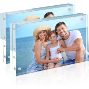 imageHOUSE DAY Acrylic Picture Frames 5x7 6 Pack Magnetic 5x7 Picture Frame Double Sided Clear 5 x 7 Photo Frame with Microfiber Cloth Frameless FreeStanding 5x7 Frame Gift for Desktop Display35x52 Pack