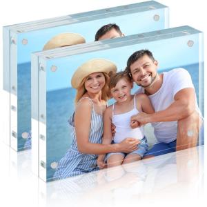 imageHOUSE DAY Acrylic Picture Frames 5x7 6 Pack Magnetic 5x7 Picture Frame Double Sided Clear 5 x 7 Photo Frame with Microfiber Cloth Frameless FreeStanding 5x7 Frame Gift for Desktop Display5x72 Pack