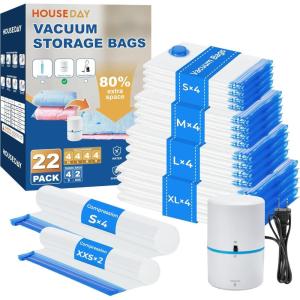 imageHOUSE DAY 10 Medium Vacuum Seal Bags For Clothing Travel 80 Space Saving Travel Vacuum Bags with Electric Pump Vacuum Storage Bags For Clothes Blankets Moving Camping Toys Reusable ampamp Durable22 ComboE PUMP