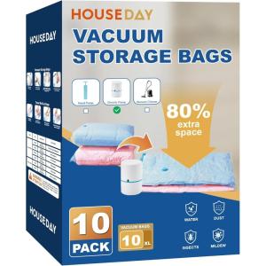 imageHOUSE DAY 10 Medium Vacuum Seal Bags For Clothing Travel 80 Space Saving Travel Vacuum Bags with Electric Pump Vacuum Storage Bags For Clothes Blankets Moving Camping Toys Reusable ampamp Durable10 JumboE PUMP