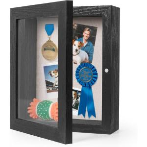 imageHOUSE DAY 11x14 Shadow Box Frame Front Open Magnetic Shadow Boxes Display Cases with Linen Back Pins for Photos or 3D Itmes Under 9x12 Tabletop or Wall Mount Display Case for Memorabilia BlackBlack