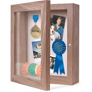 imageHOUSE DAY 11x14 Shadow Box Frame Front Open Magnetic Shadow Boxes Display Cases with Linen Back Pins for Photos or 3D Itmes Under 9x12 Tabletop or Wall Mount Display Case for Memorabilia BlackWalnut