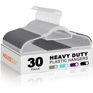 imageHOUSE DAY Plastic Hangers 100 Pack White Clothes Hangers with Non Slip Purple TPR Grip Heavy Duty Coat Hanger with 360 Swivel Hook Slim Hanger Space Saving for Closet Ideal for Shirt Suit PantGray  Dark Gray