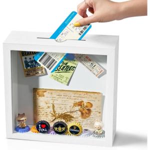 imageHOUSE DAY 8x8 Travel Shadow Box with Slot Top Loading Adventure Archive Boxes for Memories Life in A Box Travel Frame for Photos Collectibles Sports Card Wine Corks BlackWhite